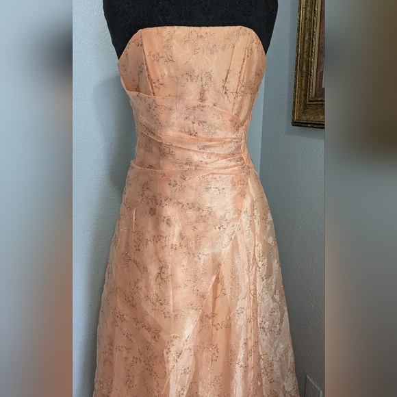 Beautiful Vintage Tangerine Gown with Gold Florals - Picture 3 of 17